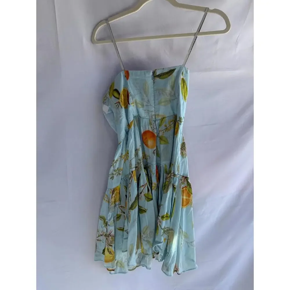 ML Monique Lhuillier Blue Strapless Linen Dress Size 4 with Discoloration - Picture 5 of 8